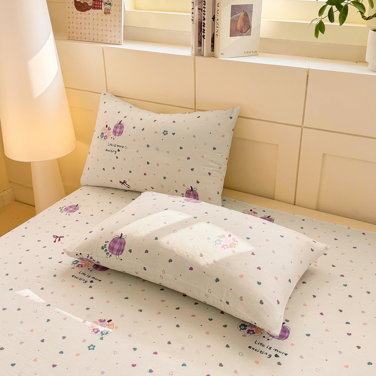 91家纺网 家纺一手货源 找家纺 眠势力 2026新款双层纱床单单件云感皱皱纱床罩三件套 紫芋南瓜