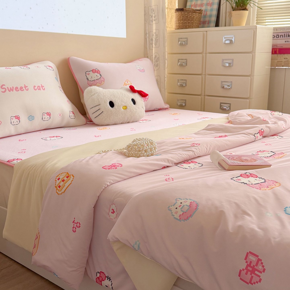 美乐迪家纺 2026新款水光冰丝凉席夏被 猫咪甜甜圈