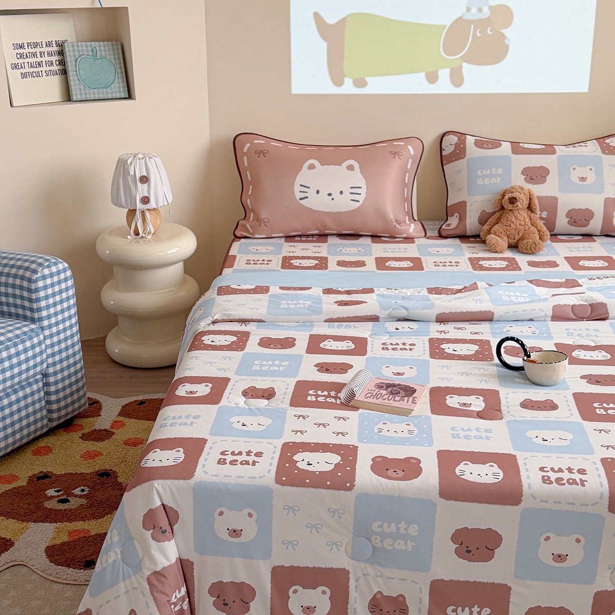 91家纺网 家纺一手货源 找家纺 美乐迪家纺 2026新款水光冰丝凉席夏被 动物棋盘格