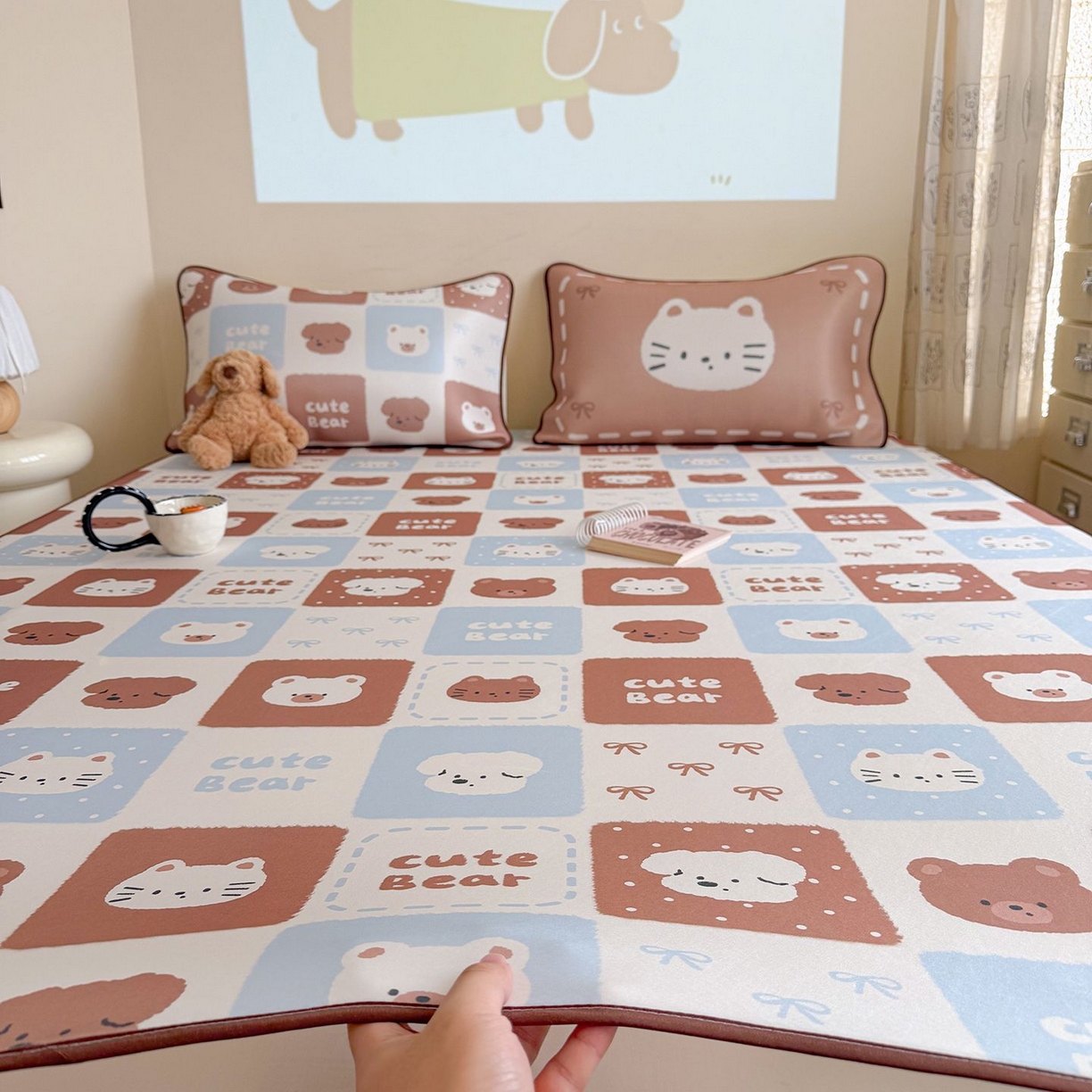 91家纺网 家纺一手货源 找家纺 美乐迪家纺 2026新款水光冰丝凉席夏被 动物棋盘格