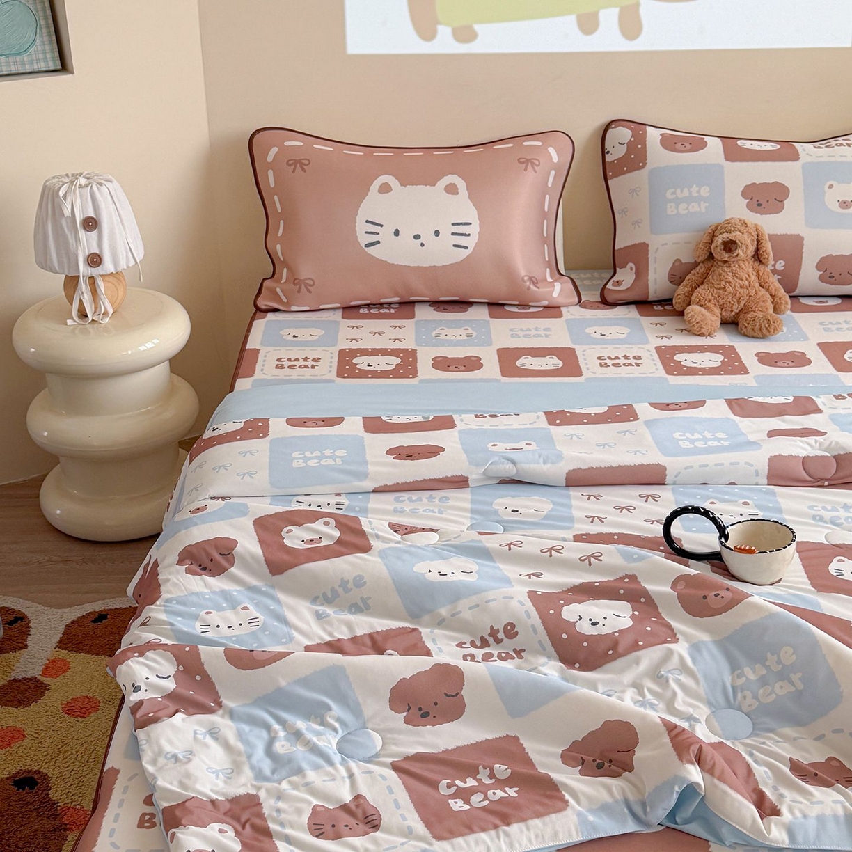 91家纺网 家纺一手货源 找家纺 美乐迪家纺 2026新款水光冰丝凉席夏被 动物棋盘格