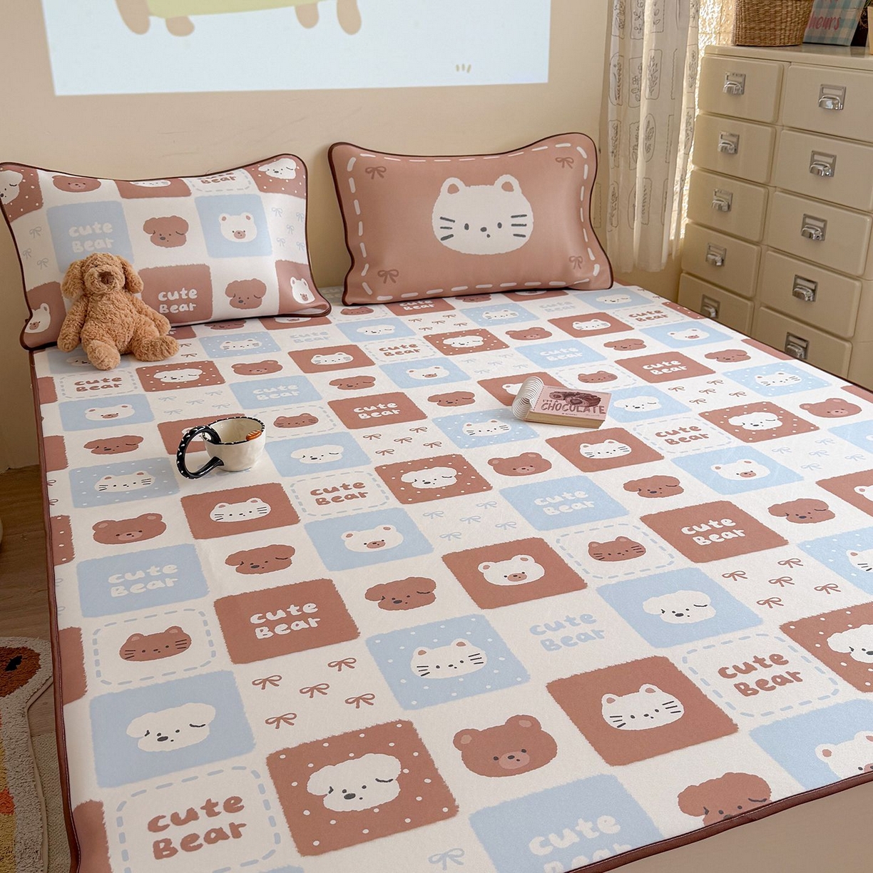 91家纺网 家纺一手货源 找家纺 美乐迪家纺 2026新款水光冰丝凉席夏被 动物棋盘格