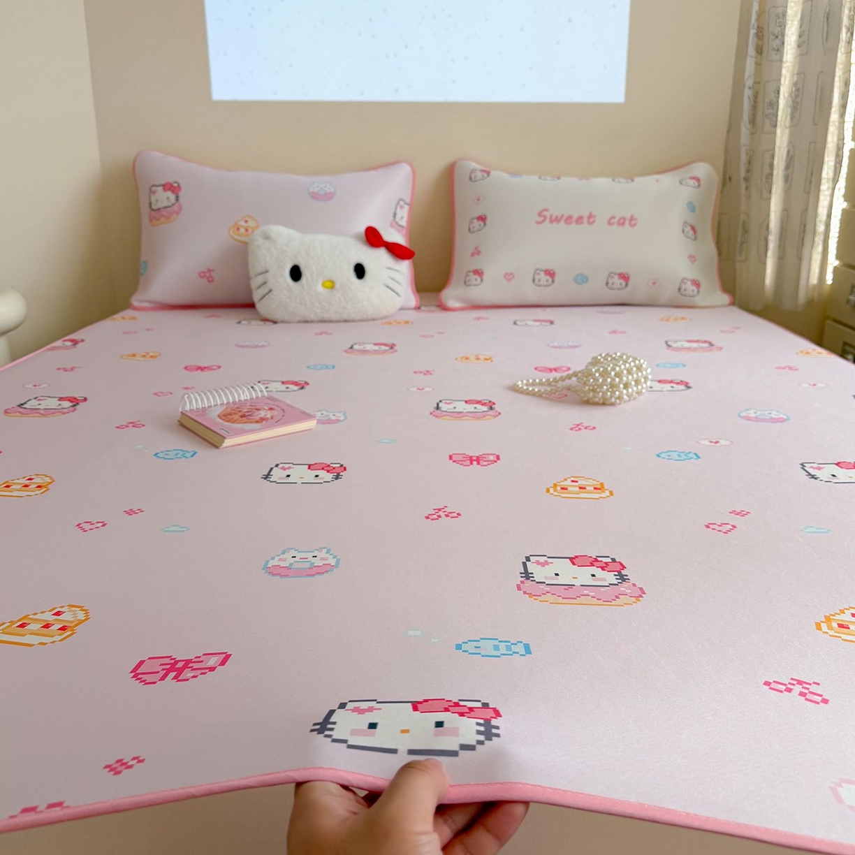 91家纺网 家纺一手货源 找家纺 美乐迪家纺 2026新款水光冰丝凉席夏被 猫咪甜甜圈