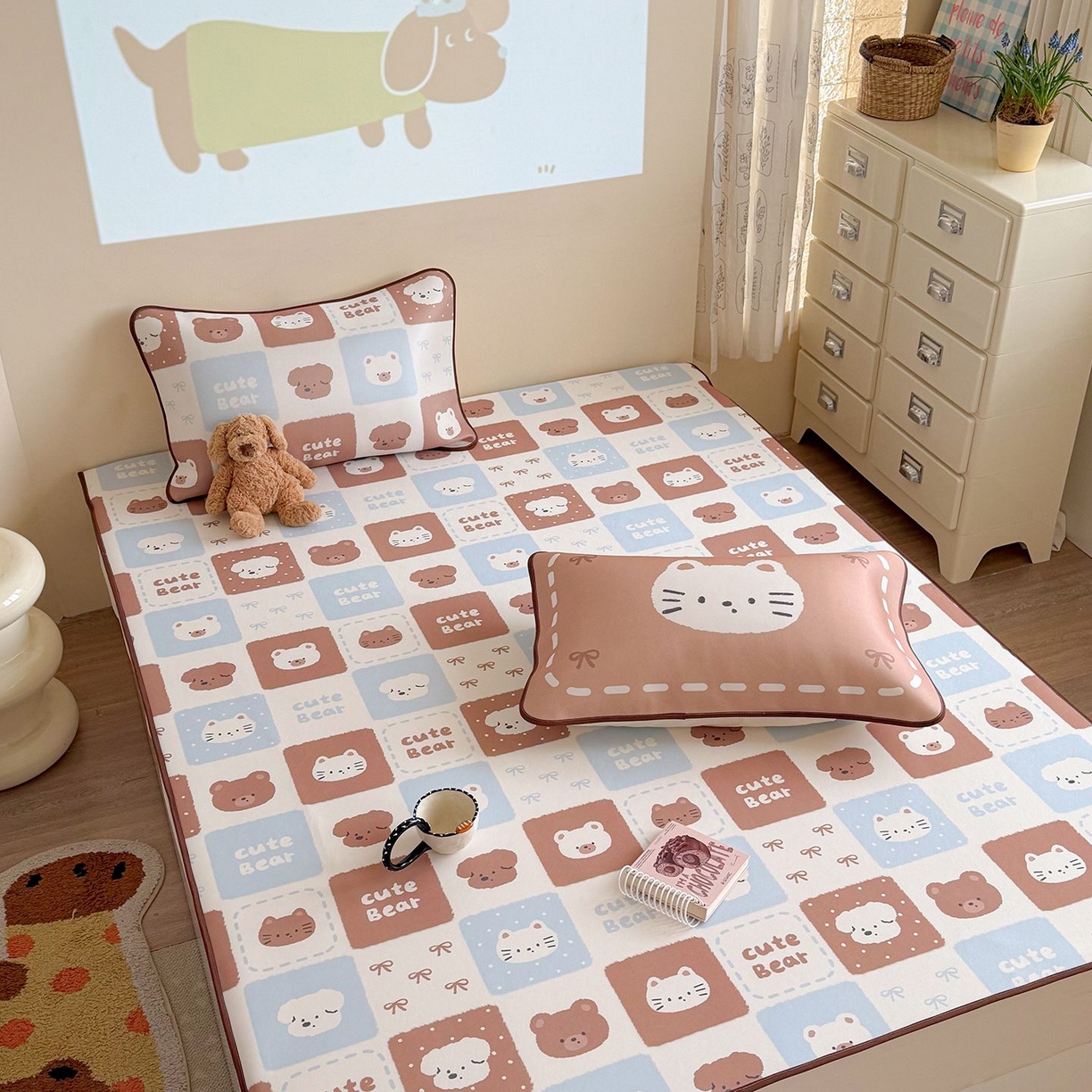 91家纺网 家纺一手货源 找家纺 美乐迪家纺 2026新款水光冰丝凉席夏被 动物棋盘格