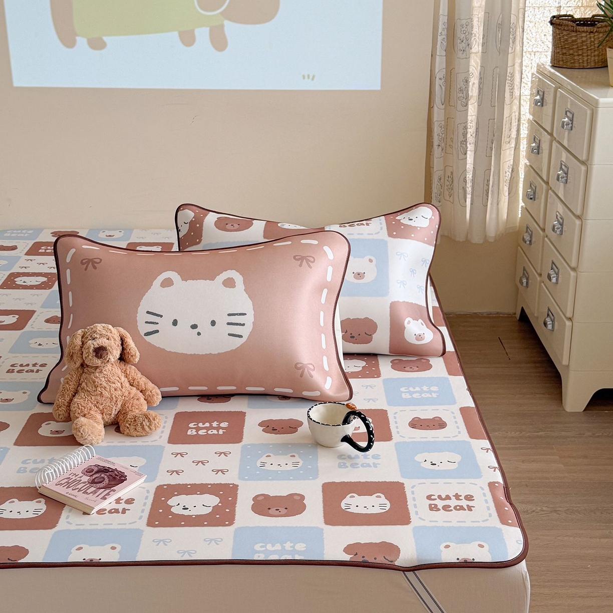 91家纺网 家纺一手货源 找家纺 美乐迪家纺 2026新款水光冰丝凉席夏被 动物棋盘格