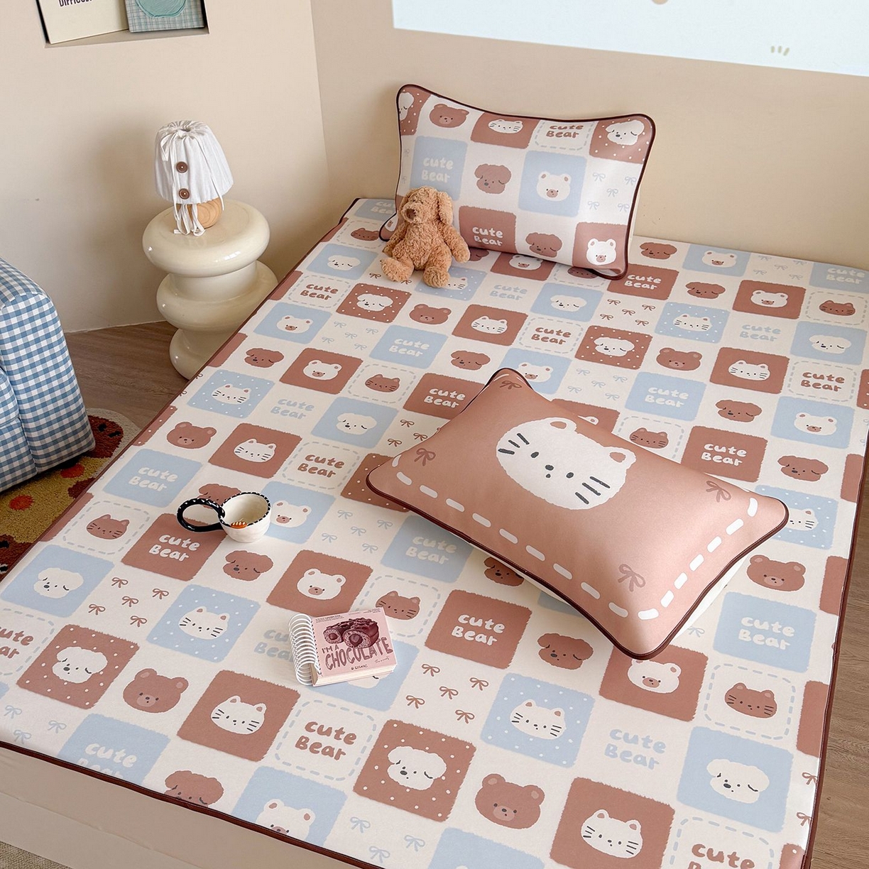 91家纺网 家纺一手货源 找家纺 美乐迪家纺 2026新款水光冰丝凉席夏被 动物棋盘格