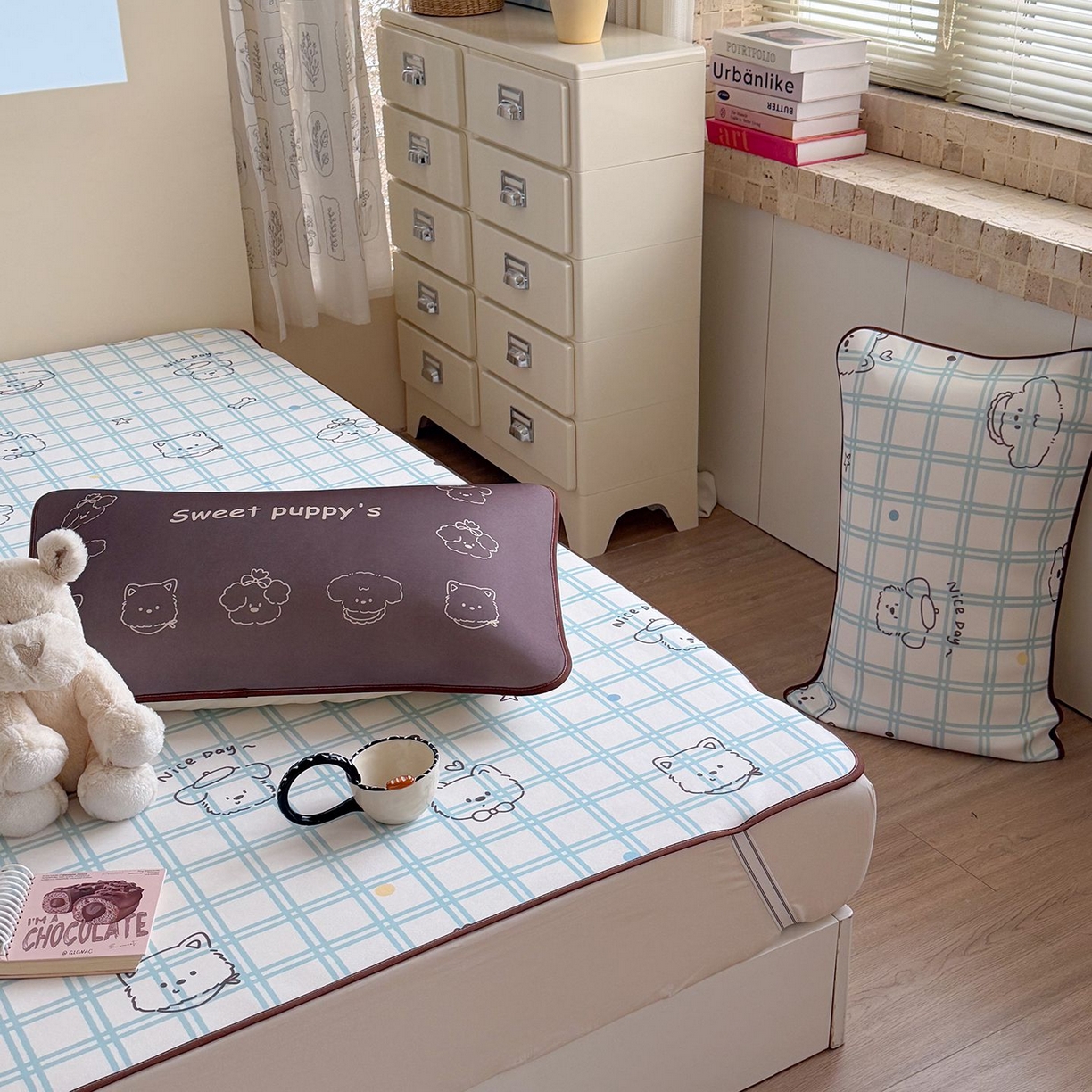 91家纺网 家纺一手货源 找家纺 美乐迪家纺 2026新款水光冰丝凉席夏被 格子狗狗