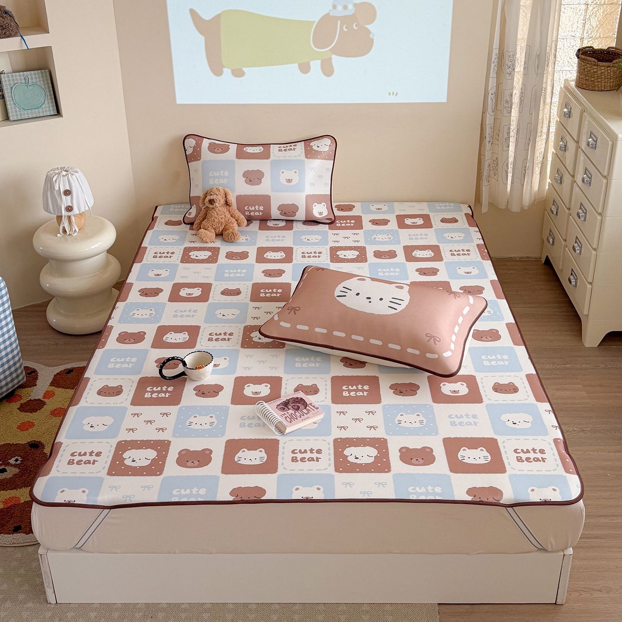 91家纺网 家纺一手货源 找家纺 美乐迪家纺 2026新款水光冰丝凉席夏被 动物棋盘格