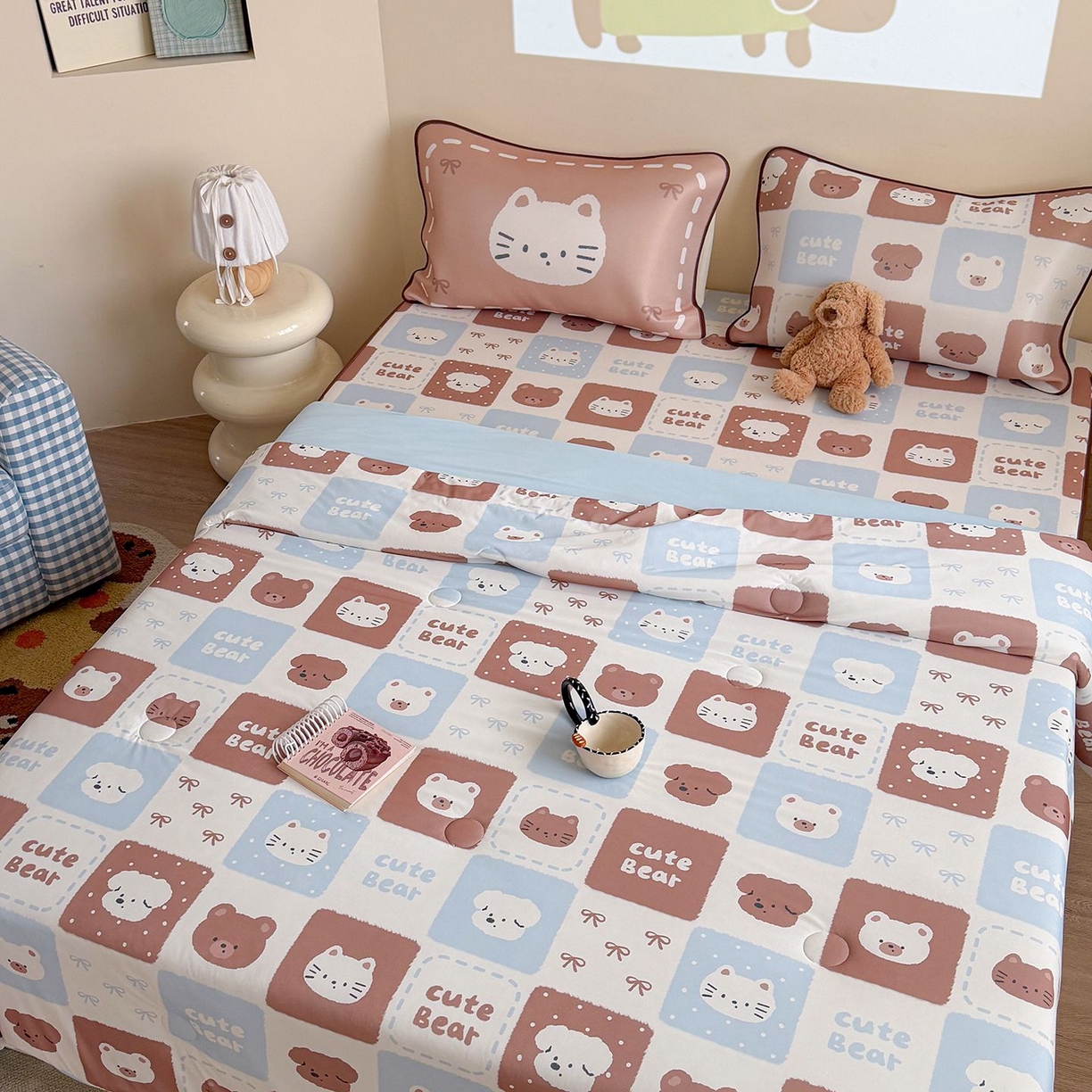 91家纺网 家纺一手货源 找家纺 美乐迪家纺 2026新款水光冰丝凉席夏被 动物棋盘格