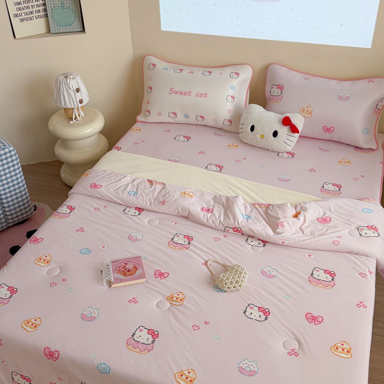 91家纺网 家纺一手货源 找家纺 美乐迪家纺 2026新款水光冰丝凉席夏被 猫咪甜甜圈