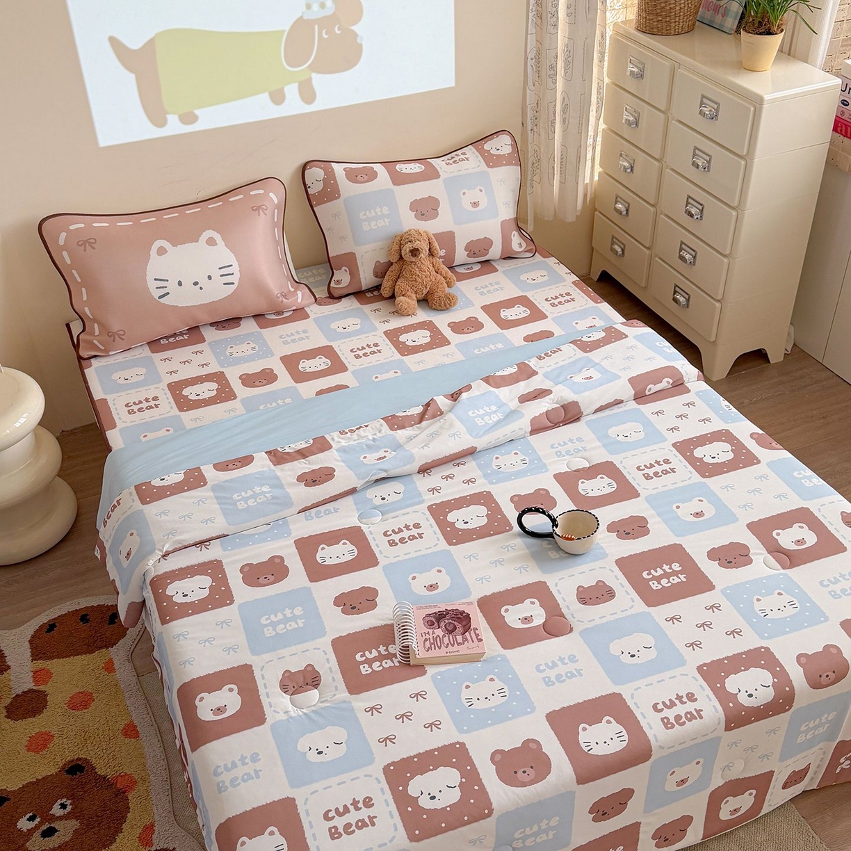 91家纺网 家纺一手货源 找家纺 美乐迪家纺 2026新款水光冰丝凉席夏被 动物棋盘格