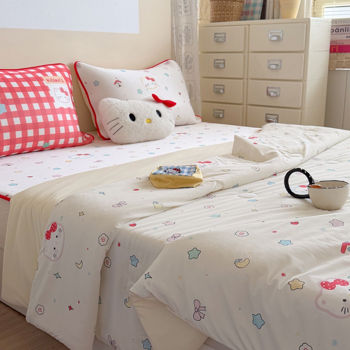 美乐迪家纺 2026新款水光冰丝凉席夏被 星星猫咪