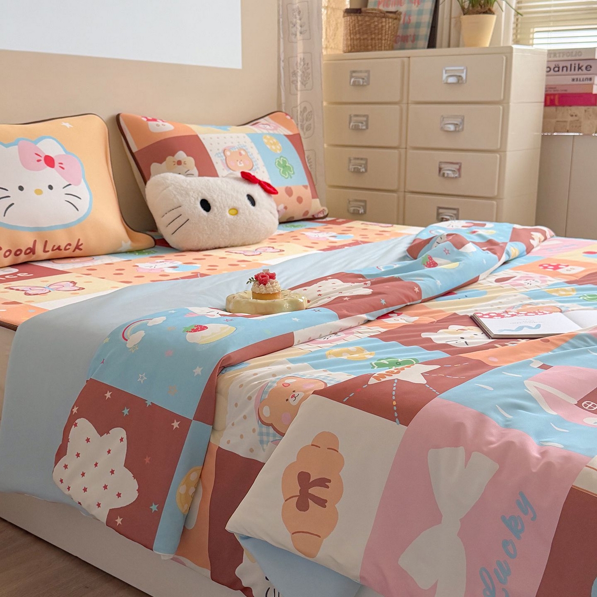 美乐迪家纺 2026新款水光冰丝凉席夏被 拼接小猫