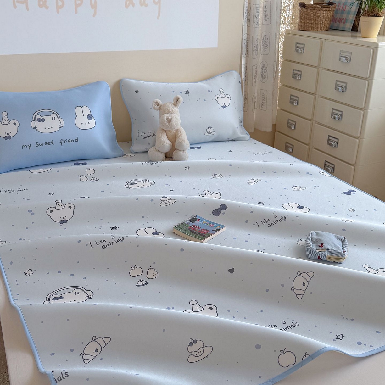 91家纺网 家纺一手货源 找家纺 美乐迪家纺 2026新款水光冰丝凉席夏被 甜蜜伙伴