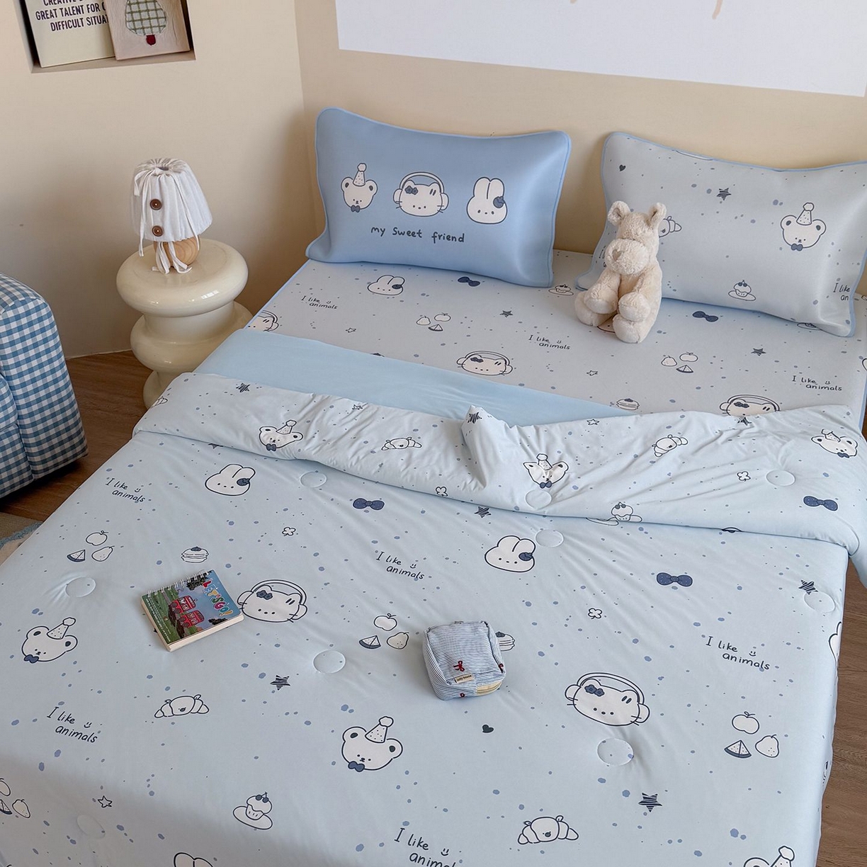 91家纺网 家纺一手货源 找家纺 美乐迪家纺 2026新款水光冰丝凉席夏被 甜蜜伙伴