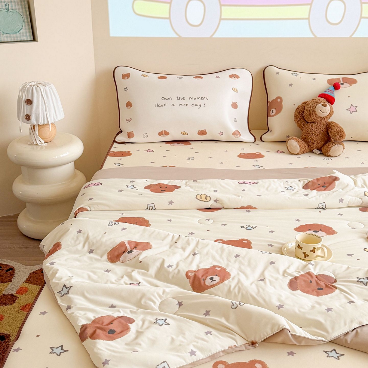 91家纺网 家纺一手货源 找家纺 美乐迪家纺 2026新款水光冰丝凉席夏被 星星小奶狗