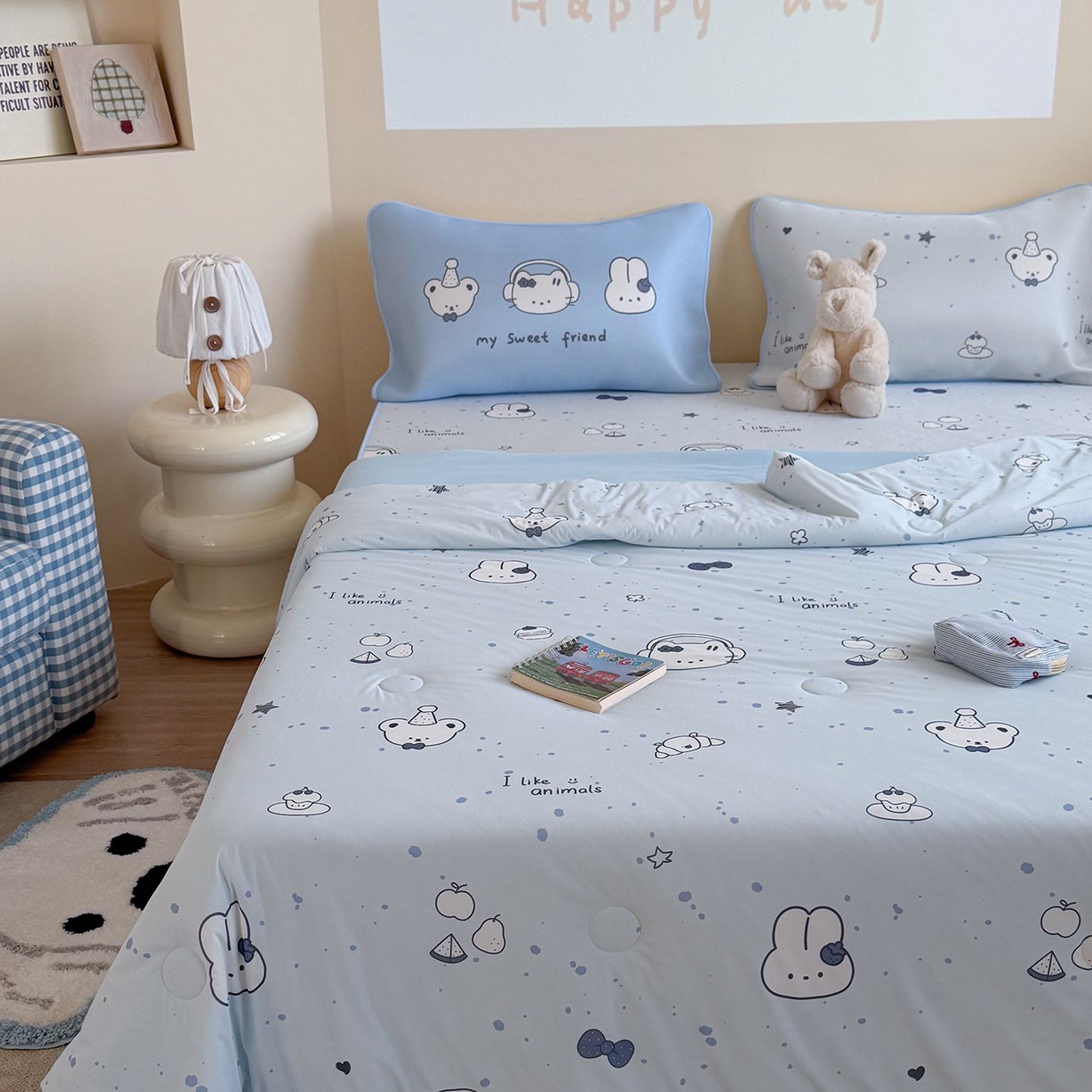 91家纺网 家纺一手货源 找家纺 美乐迪家纺 2026新款水光冰丝凉席夏被 甜蜜伙伴