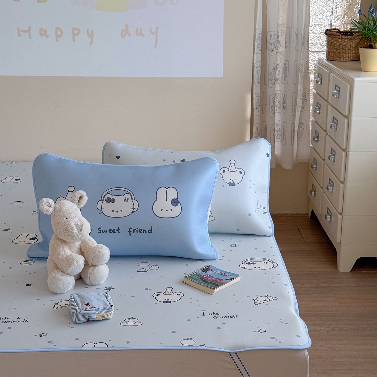 91家纺网 家纺一手货源 找家纺 美乐迪家纺 2026新款水光冰丝凉席夏被 甜蜜伙伴