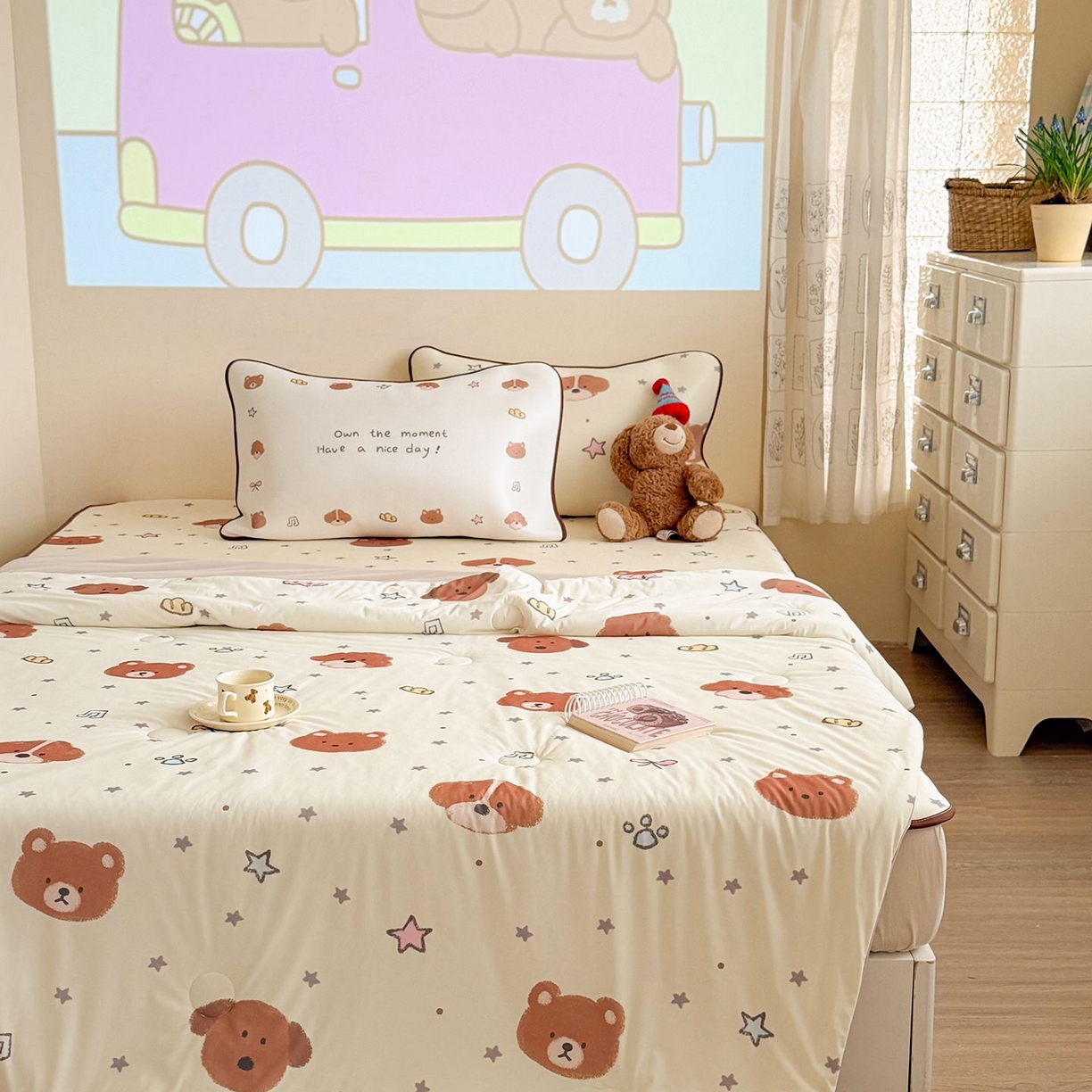 91家纺网 家纺一手货源 找家纺 美乐迪家纺 2026新款水光冰丝凉席夏被 星星小奶狗