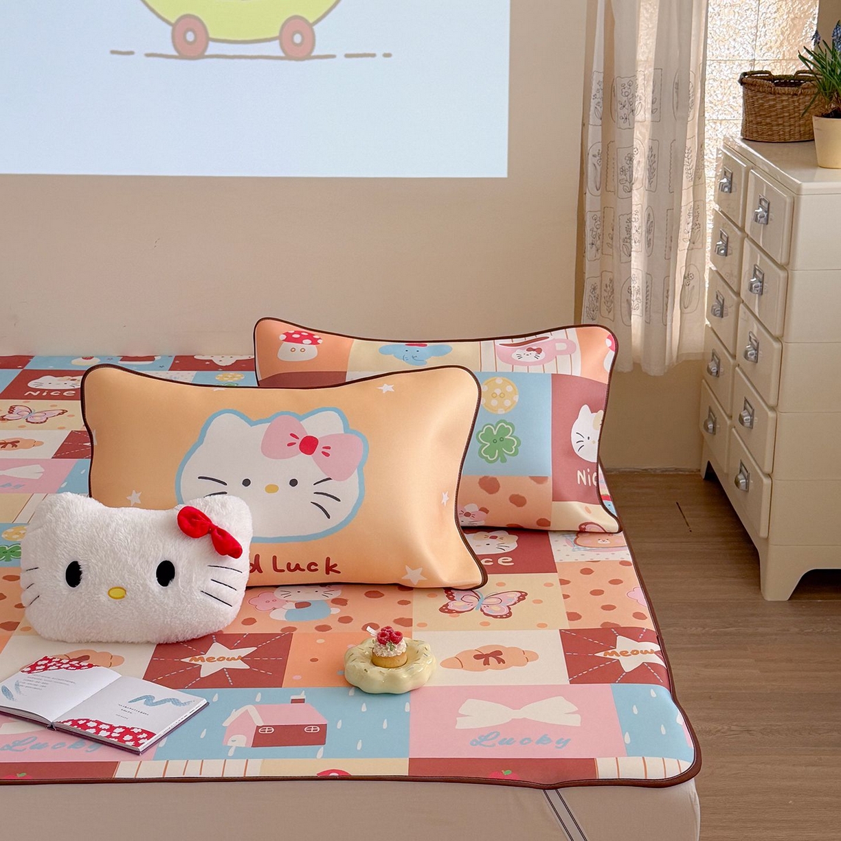 91家纺网 家纺一手货源 找家纺 美乐迪家纺 2026新款水光冰丝凉席夏被 拼接小猫