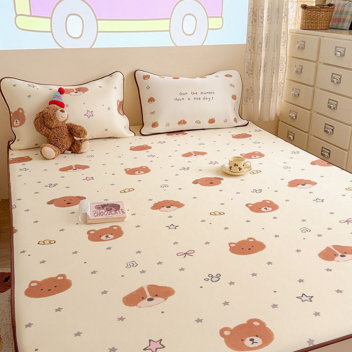 91家纺网 家纺一手货源 找家纺 美乐迪家纺 2026新款水光冰丝凉席夏被 星星小奶狗