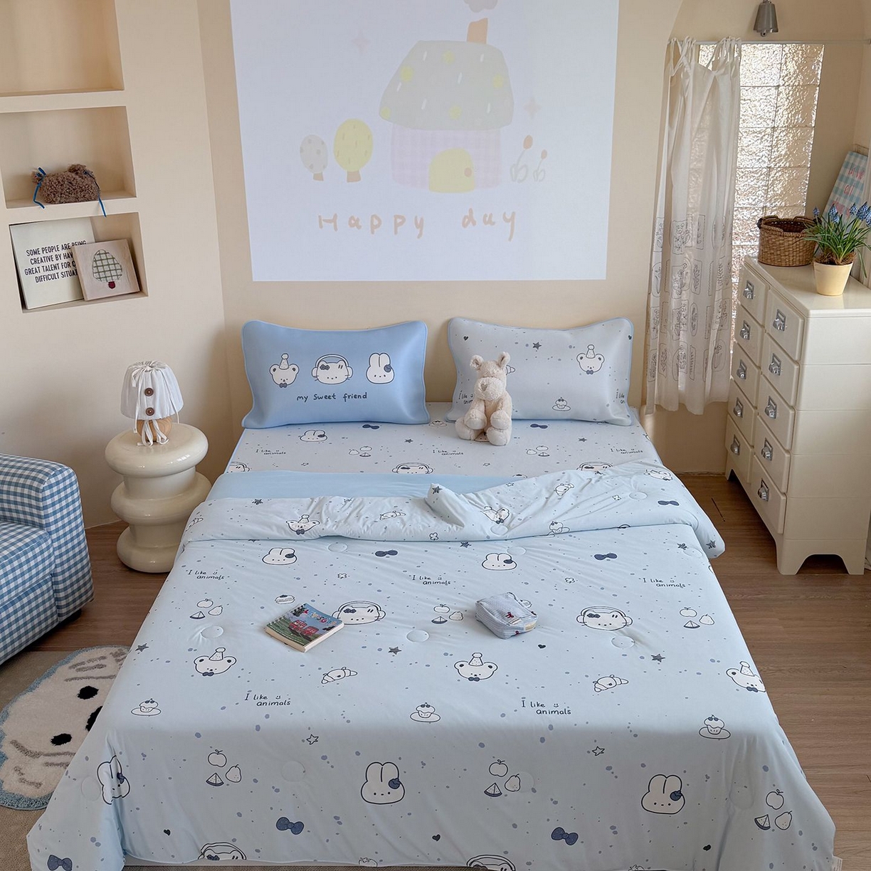 91家纺网 家纺一手货源 找家纺 美乐迪家纺 2026新款水光冰丝凉席夏被 甜蜜伙伴