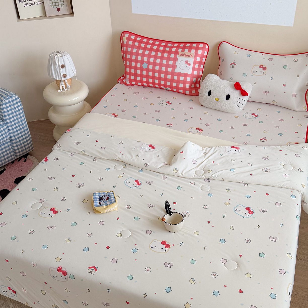 91家纺网 家纺一手货源 找家纺 美乐迪家纺 2026新款水光冰丝凉席夏被 星星猫咪