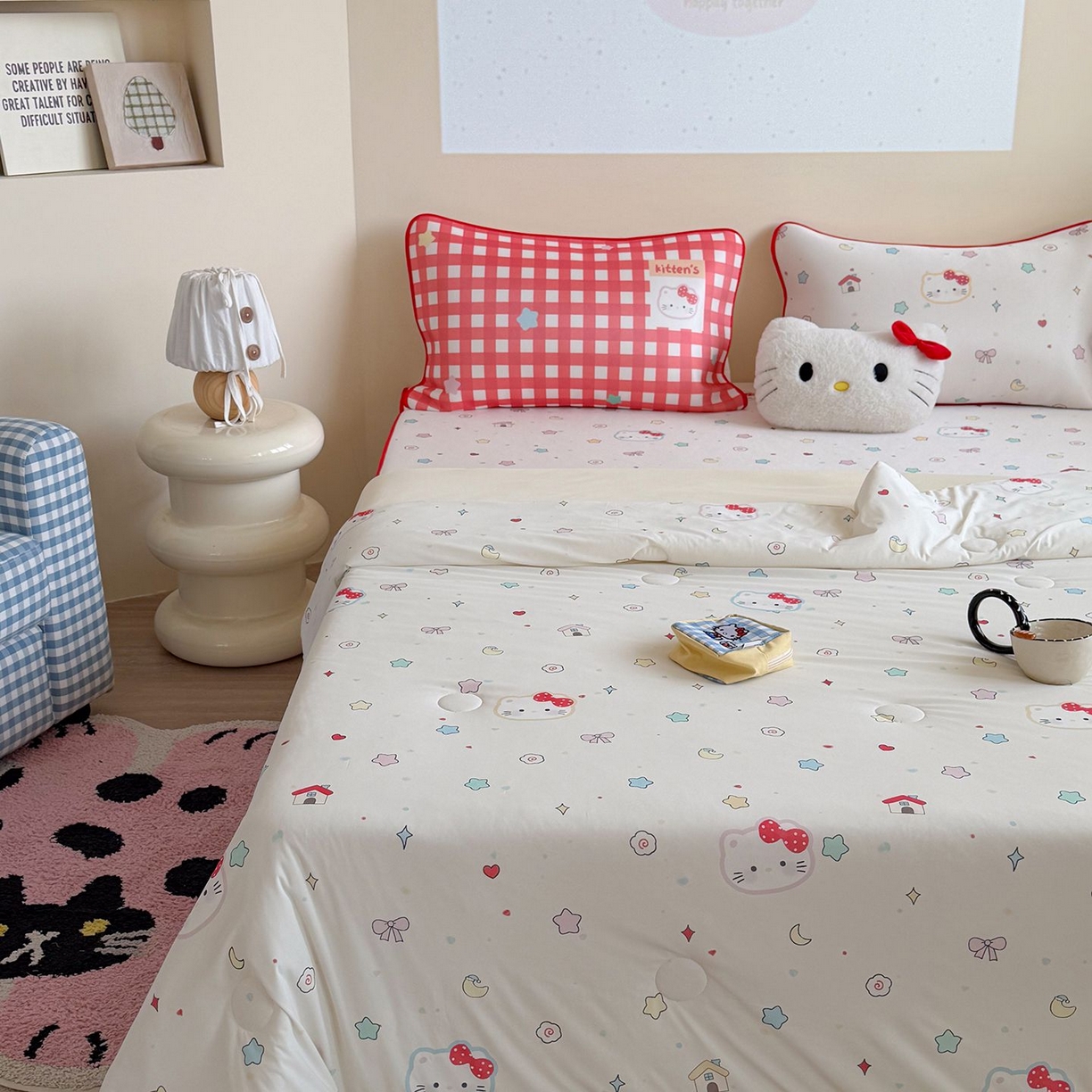 91家纺网 家纺一手货源 找家纺 美乐迪家纺 2026新款水光冰丝凉席夏被 星星猫咪