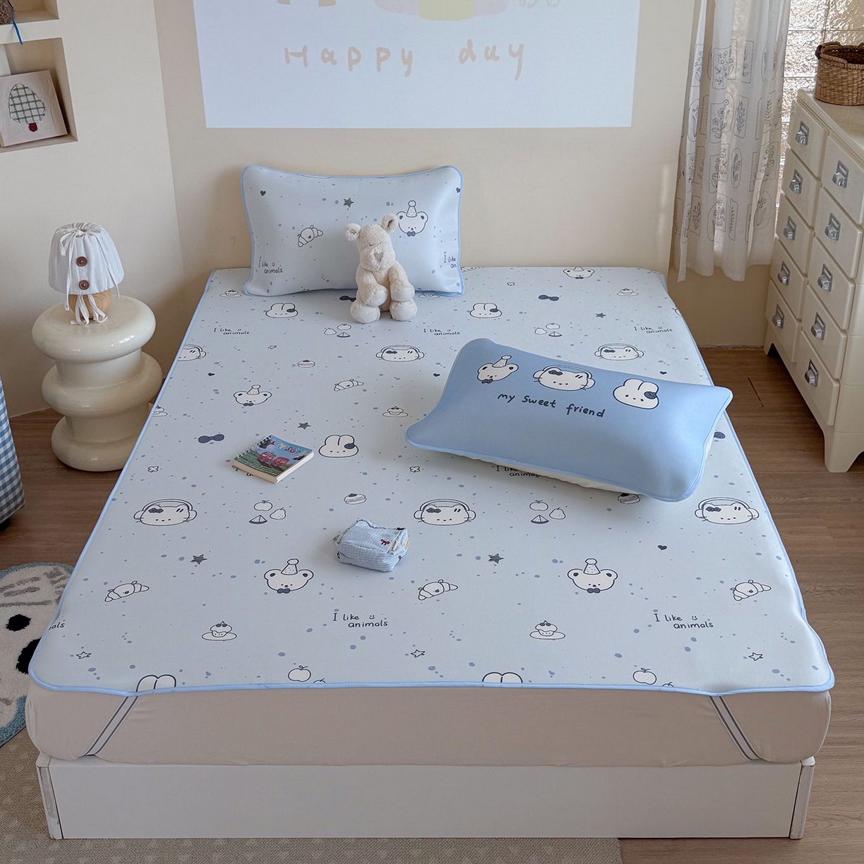 91家纺网 家纺一手货源 找家纺 美乐迪家纺 2026新款水光冰丝凉席夏被 甜蜜伙伴