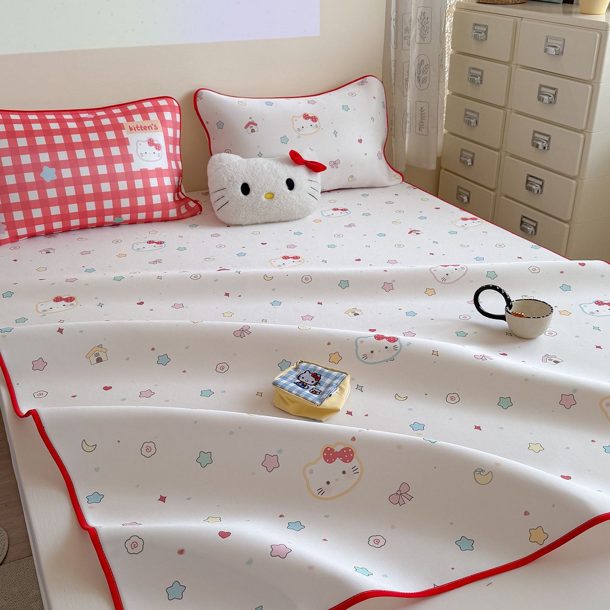 91家纺网 家纺一手货源 找家纺 美乐迪家纺 2026新款水光冰丝凉席夏被 星星猫咪