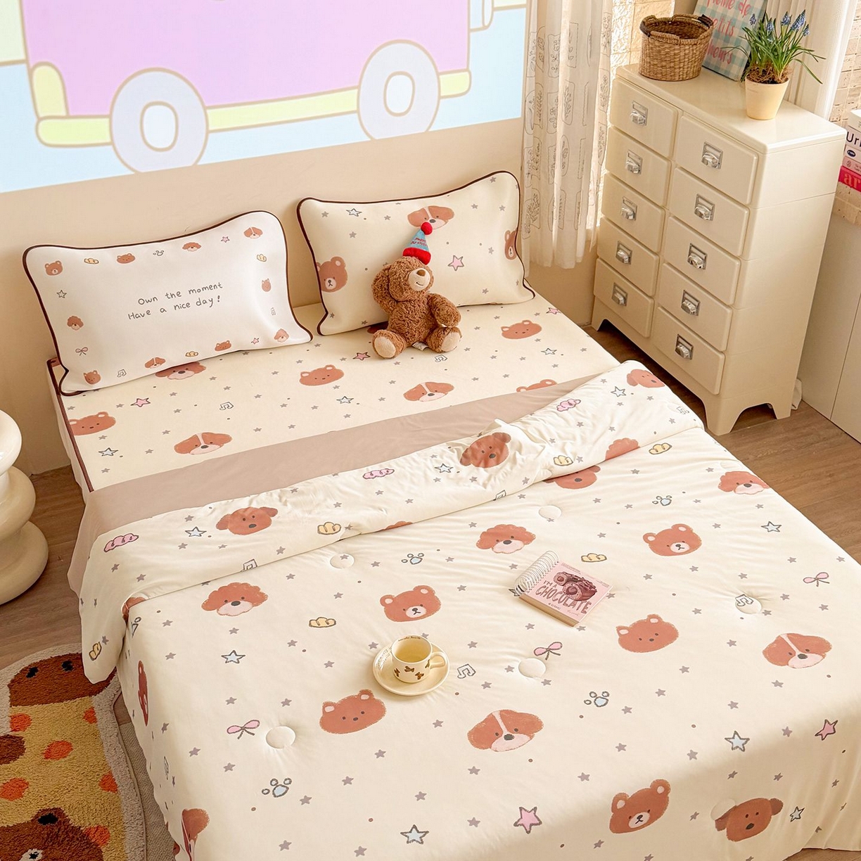 91家纺网 家纺一手货源 找家纺 美乐迪家纺 2026新款水光冰丝凉席夏被 星星小奶狗