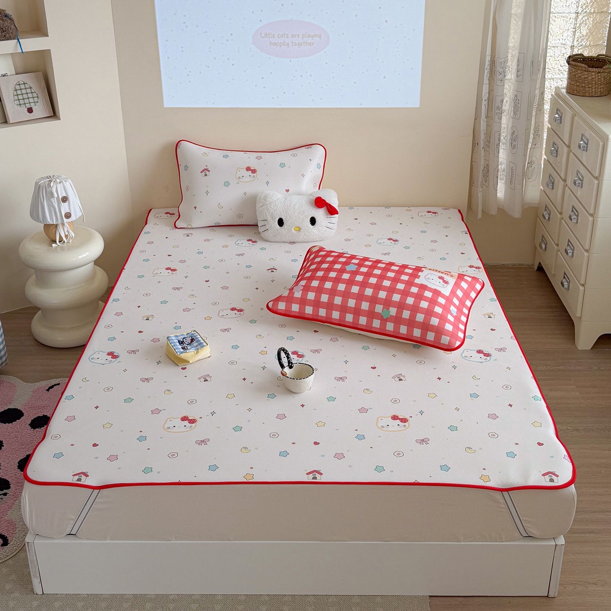 91家纺网 家纺一手货源 找家纺 美乐迪家纺 2026新款水光冰丝凉席夏被 星星猫咪