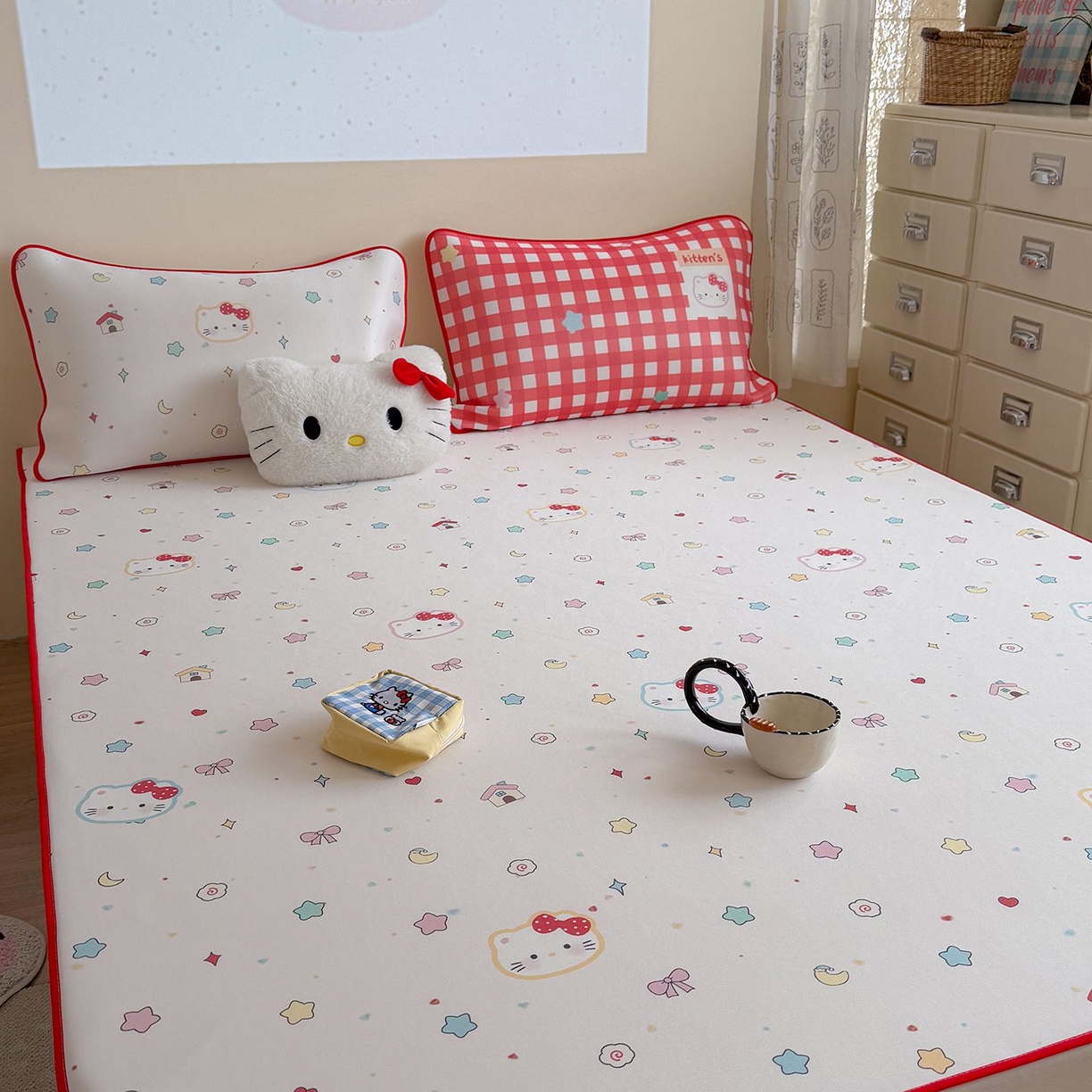 91家纺网 家纺一手货源 找家纺 美乐迪家纺 2026新款水光冰丝凉席夏被 星星猫咪