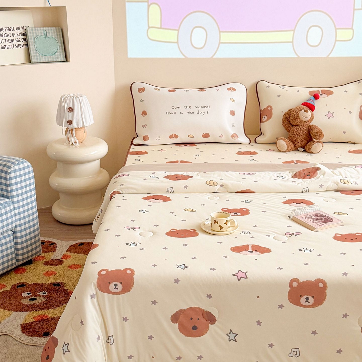 91家纺网 家纺一手货源 找家纺 美乐迪家纺 2026新款水光冰丝凉席夏被 星星小奶狗