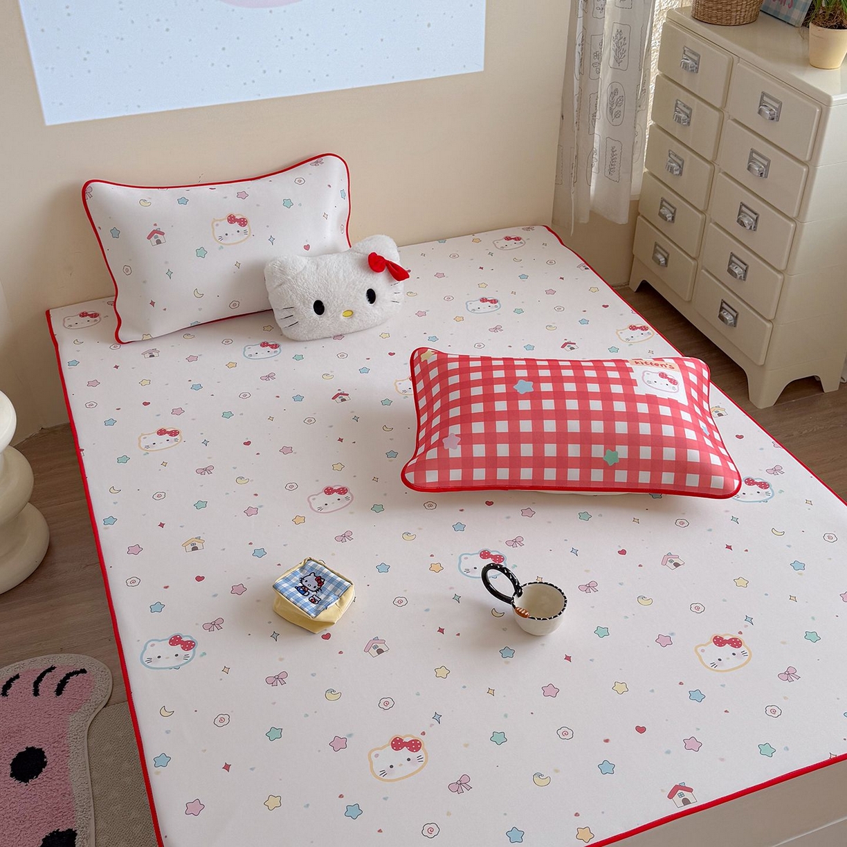 91家纺网 家纺一手货源 找家纺 美乐迪家纺 2026新款水光冰丝凉席夏被 星星猫咪