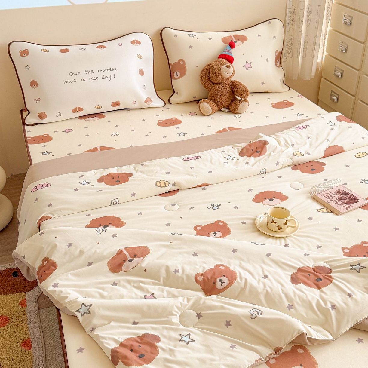 91家纺网 家纺一手货源 找家纺 美乐迪家纺 2026新款水光冰丝凉席夏被 星星小奶狗