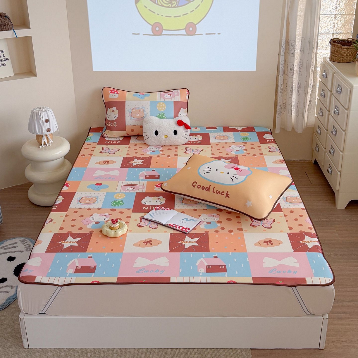 91家纺网 家纺一手货源 找家纺 美乐迪家纺 2026新款水光冰丝凉席夏被 拼接小猫