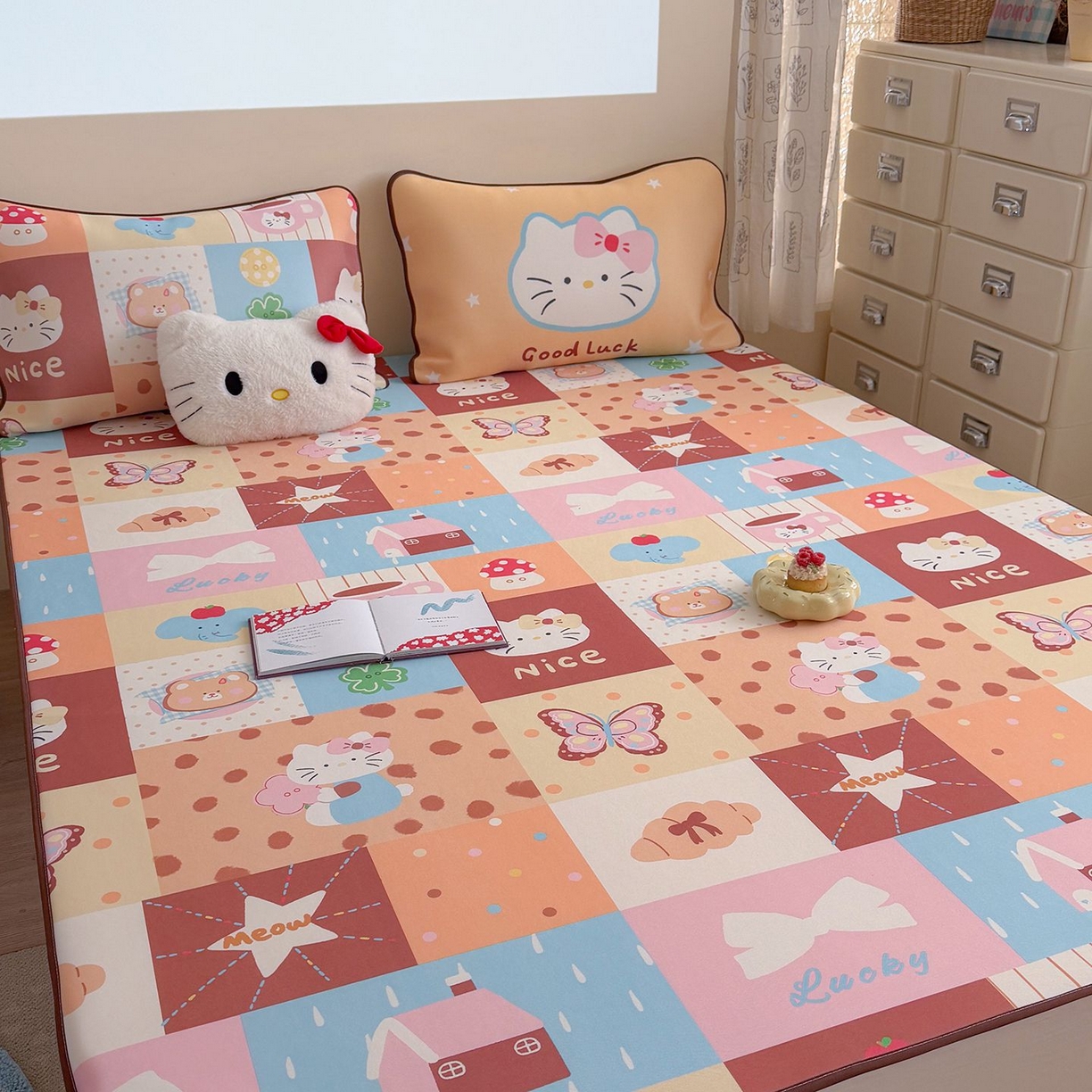 91家纺网 家纺一手货源 找家纺 美乐迪家纺 2026新款水光冰丝凉席夏被 拼接小猫