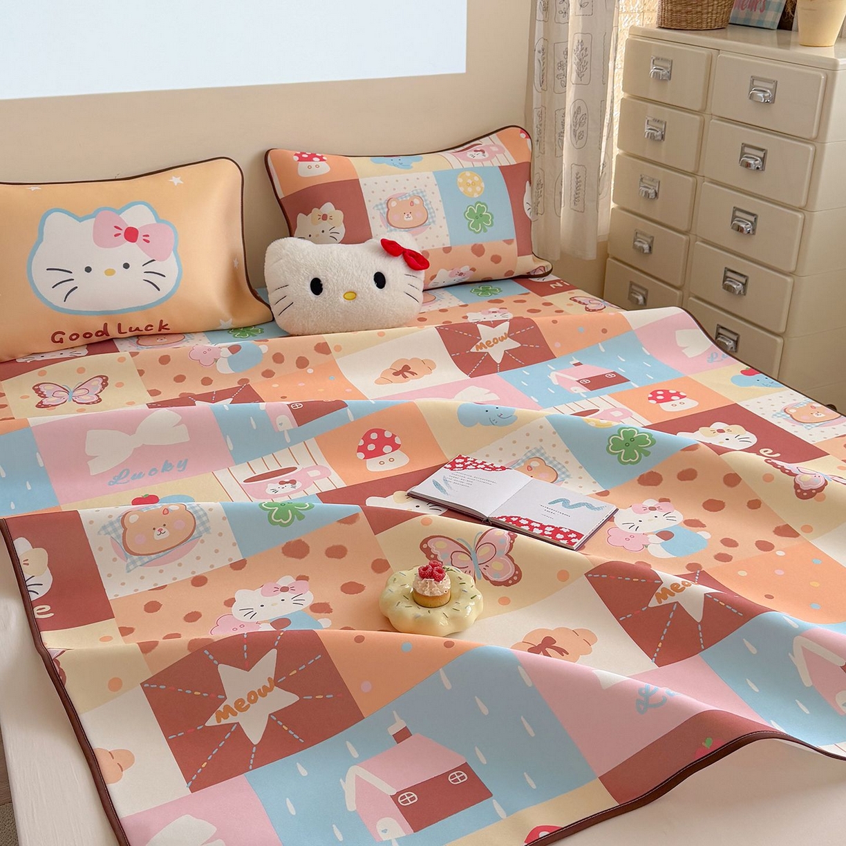 91家纺网 家纺一手货源 找家纺 美乐迪家纺 2026新款水光冰丝凉席夏被 拼接小猫