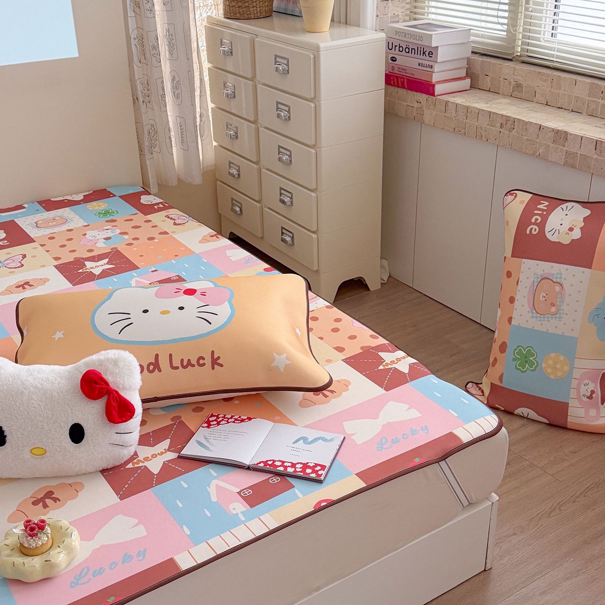 91家纺网 家纺一手货源 找家纺 美乐迪家纺 2026新款水光冰丝凉席夏被 拼接小猫