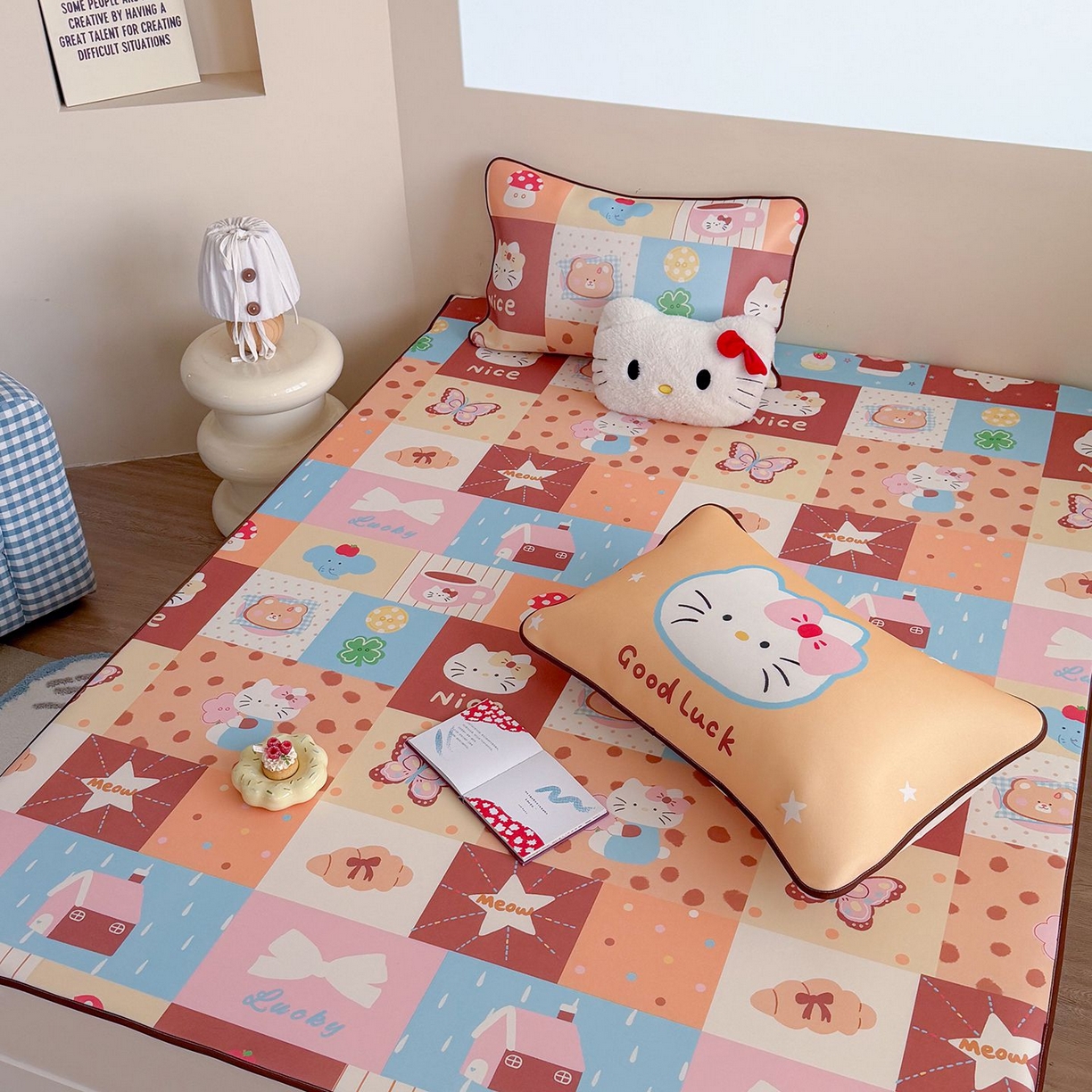 91家纺网 家纺一手货源 找家纺 美乐迪家纺 2026新款水光冰丝凉席夏被 拼接小猫