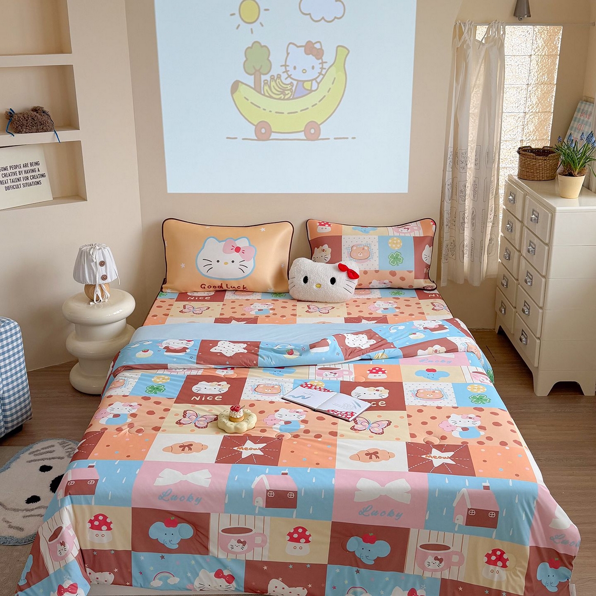 91家纺网 家纺一手货源 找家纺 美乐迪家纺 2026新款水光冰丝凉席夏被 拼接小猫