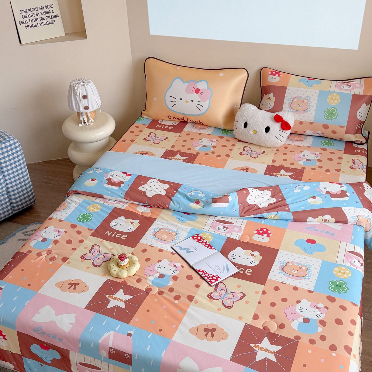 91家纺网 家纺一手货源 找家纺 美乐迪家纺 2026新款水光冰丝凉席夏被 拼接小猫