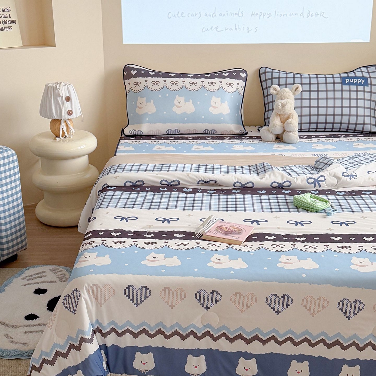 91家纺网 家纺一手货源 找家纺 美乐迪家纺 2026新款水光冰丝凉席夏被 蓝色费尔岛