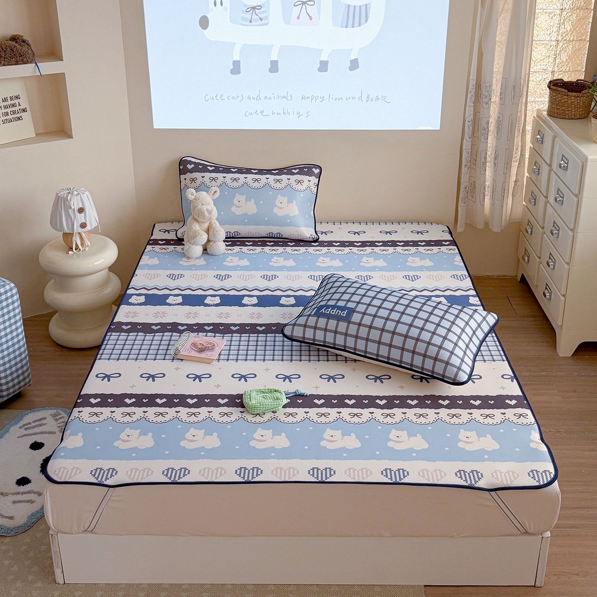 91家纺网 家纺一手货源 找家纺 美乐迪家纺 2026新款水光冰丝凉席夏被 蓝色费尔岛