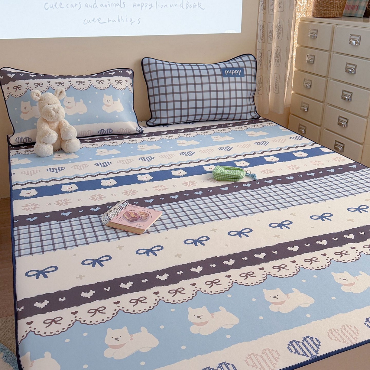 91家纺网 家纺一手货源 找家纺 美乐迪家纺 2026新款水光冰丝凉席夏被 蓝色费尔岛