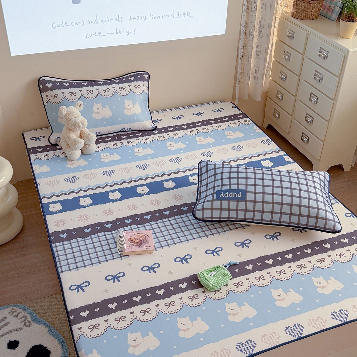 91家纺网 家纺一手货源 找家纺 美乐迪家纺 2026新款水光冰丝凉席夏被 蓝色费尔岛