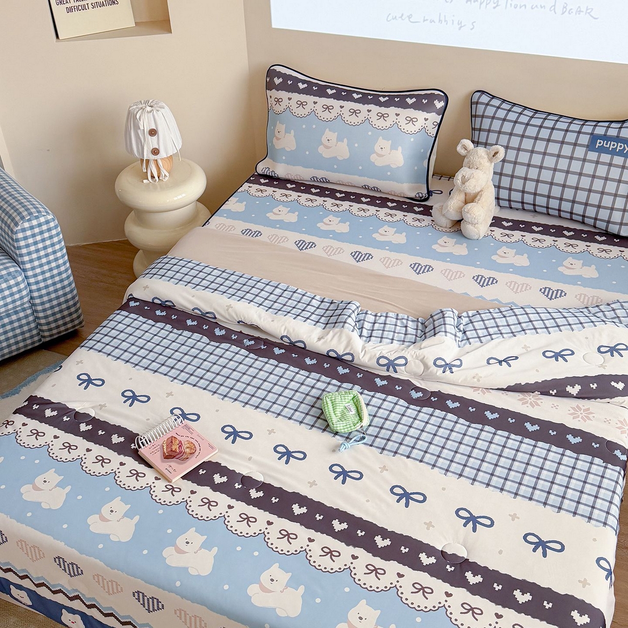 91家纺网 家纺一手货源 找家纺 美乐迪家纺 2026新款水光冰丝凉席夏被 蓝色费尔岛