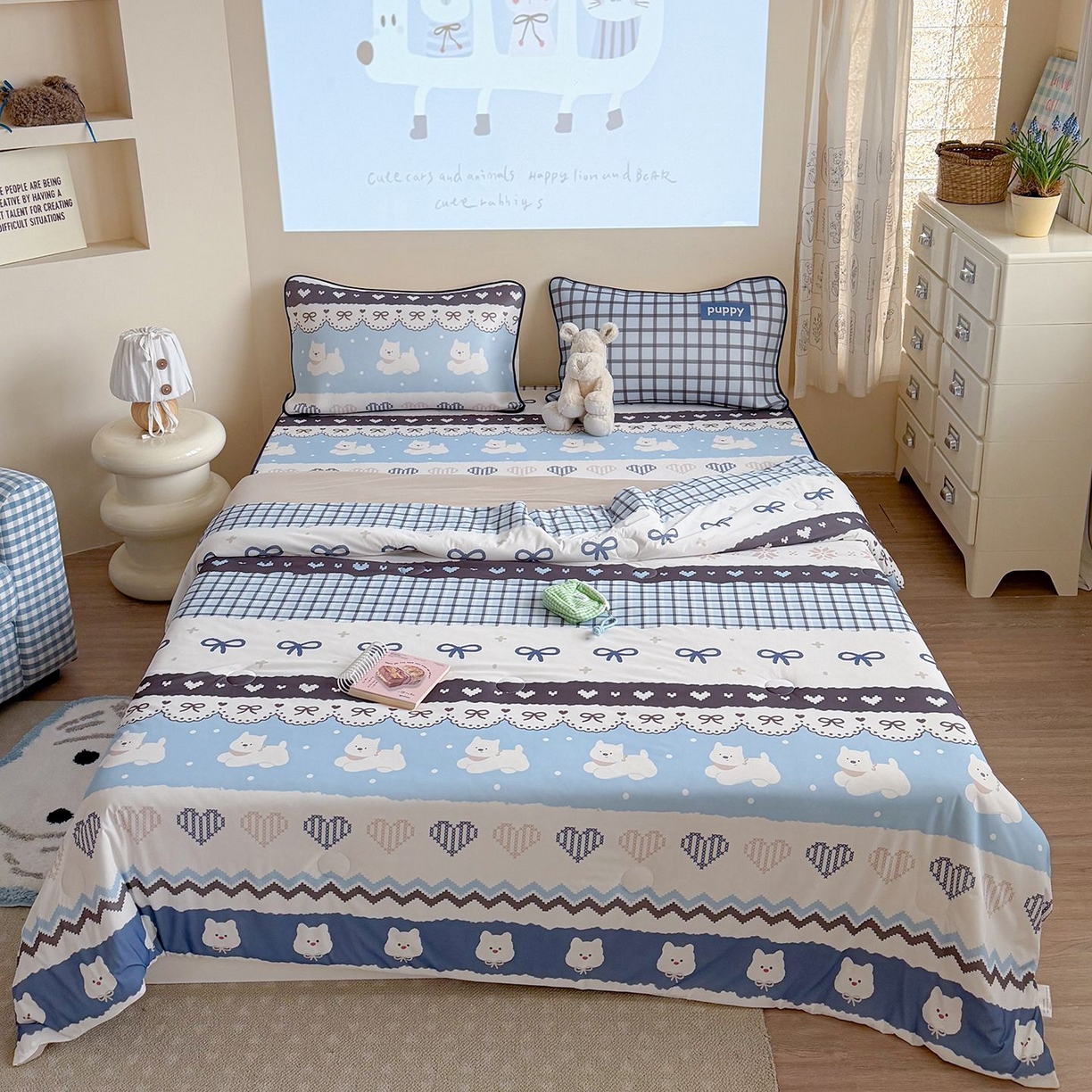 91家纺网 家纺一手货源 找家纺 美乐迪家纺 2026新款水光冰丝凉席夏被 蓝色费尔岛