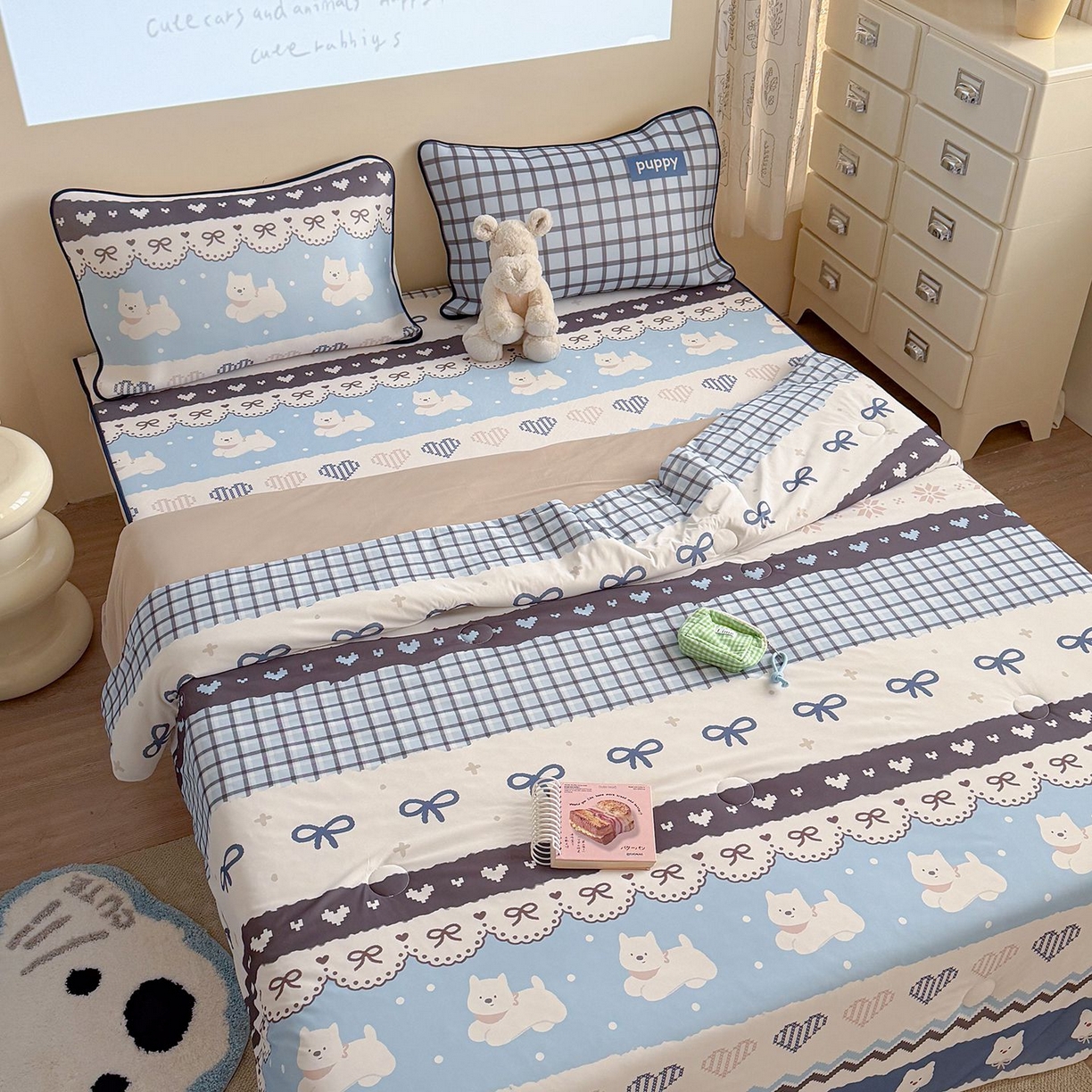 91家纺网 家纺一手货源 找家纺 美乐迪家纺 2026新款水光冰丝凉席夏被 蓝色费尔岛